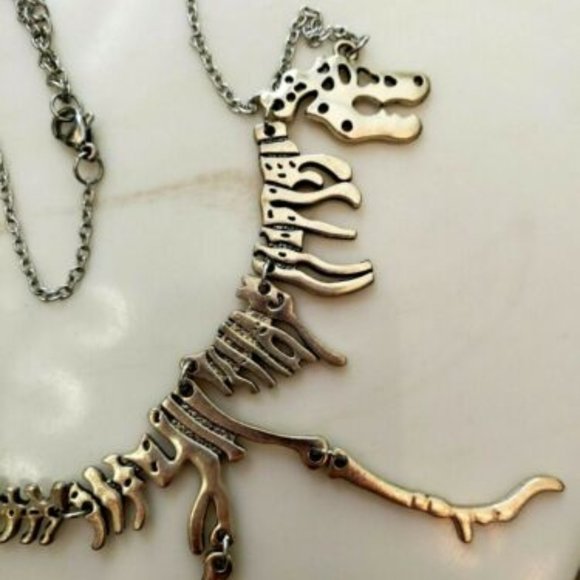 SILVER T-REX DINOSAUR NECKLACE-UNIQUE - Picture 3 of 5